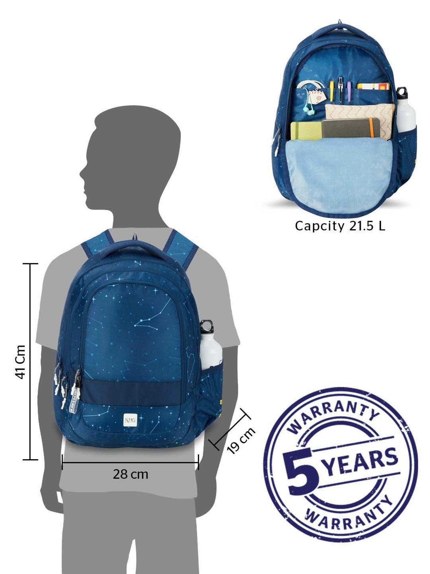 Wiki 21.5 Ltrs Blue Medium Backpack