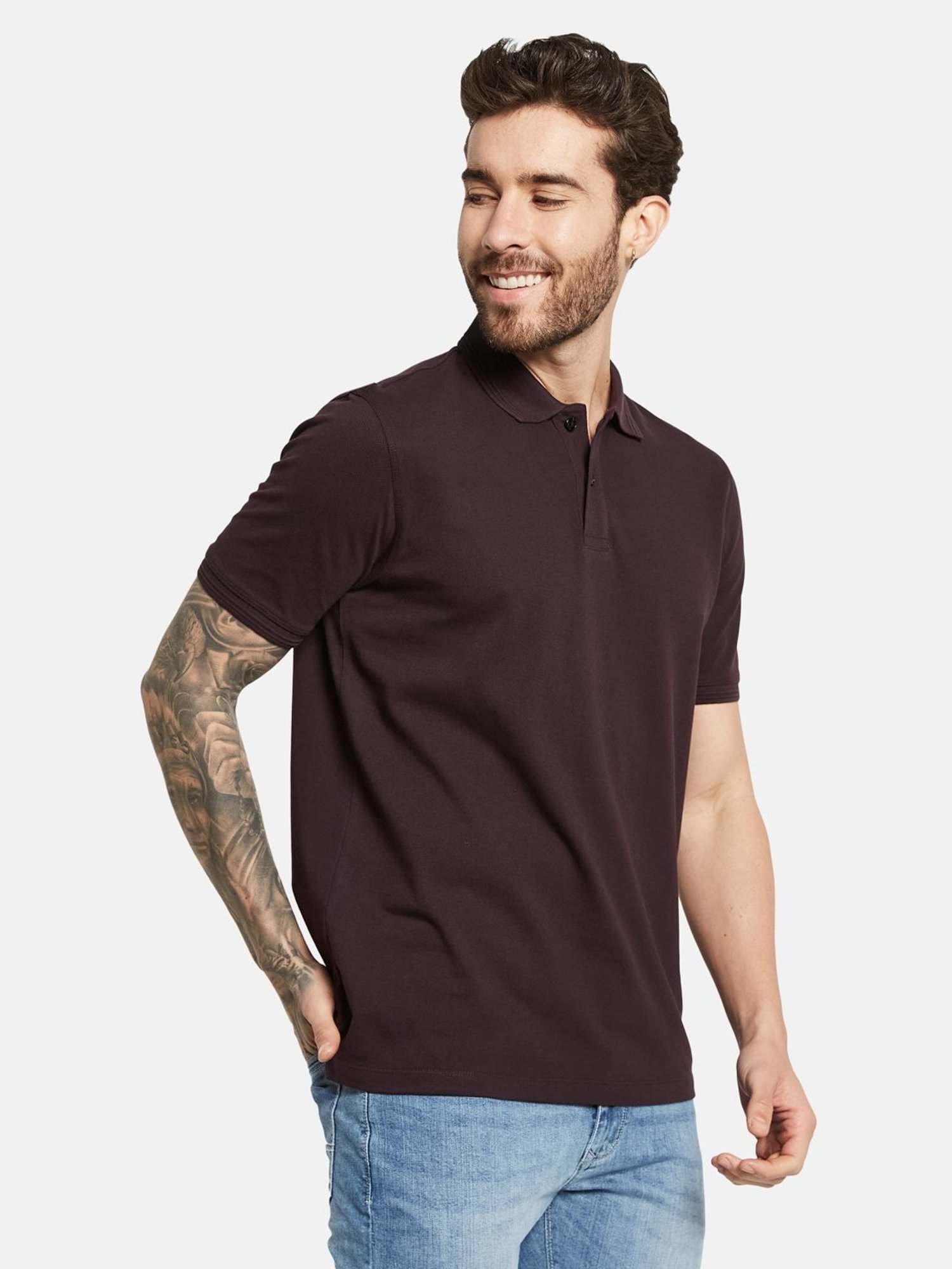 Octave Dark Wine Cotton Regular Fit Polo T-Shirt