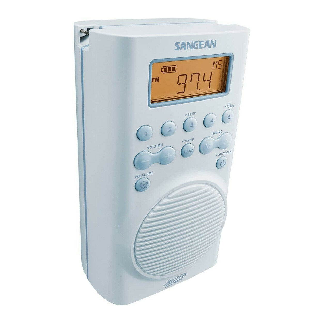 Sangean SG-100 AM FM WX Waterproof Weather Alert Shower Radio Sky Blue