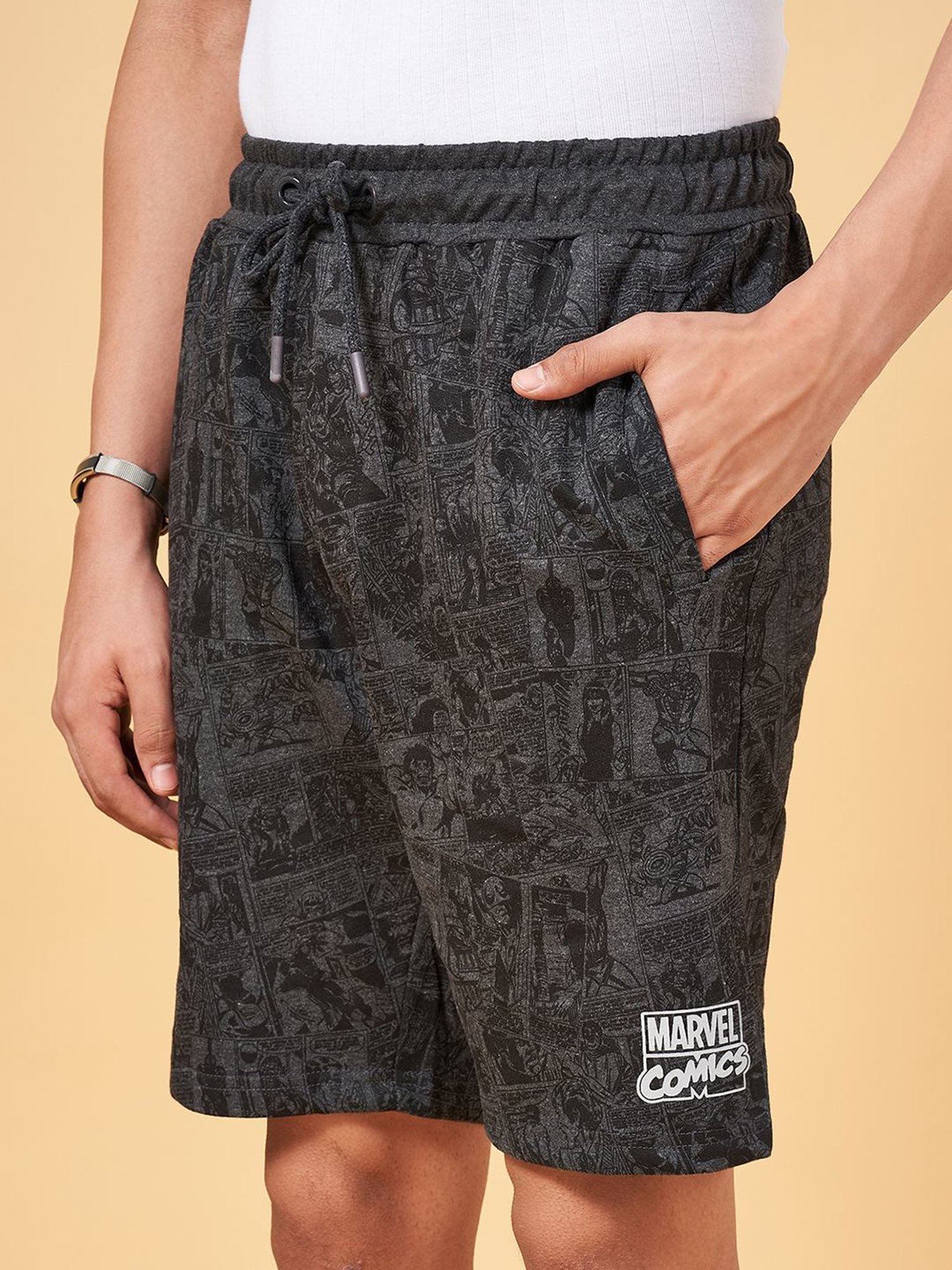 SF Jeans by Pantaloons Charcoal Cotton Slim Fit Printed Shorts