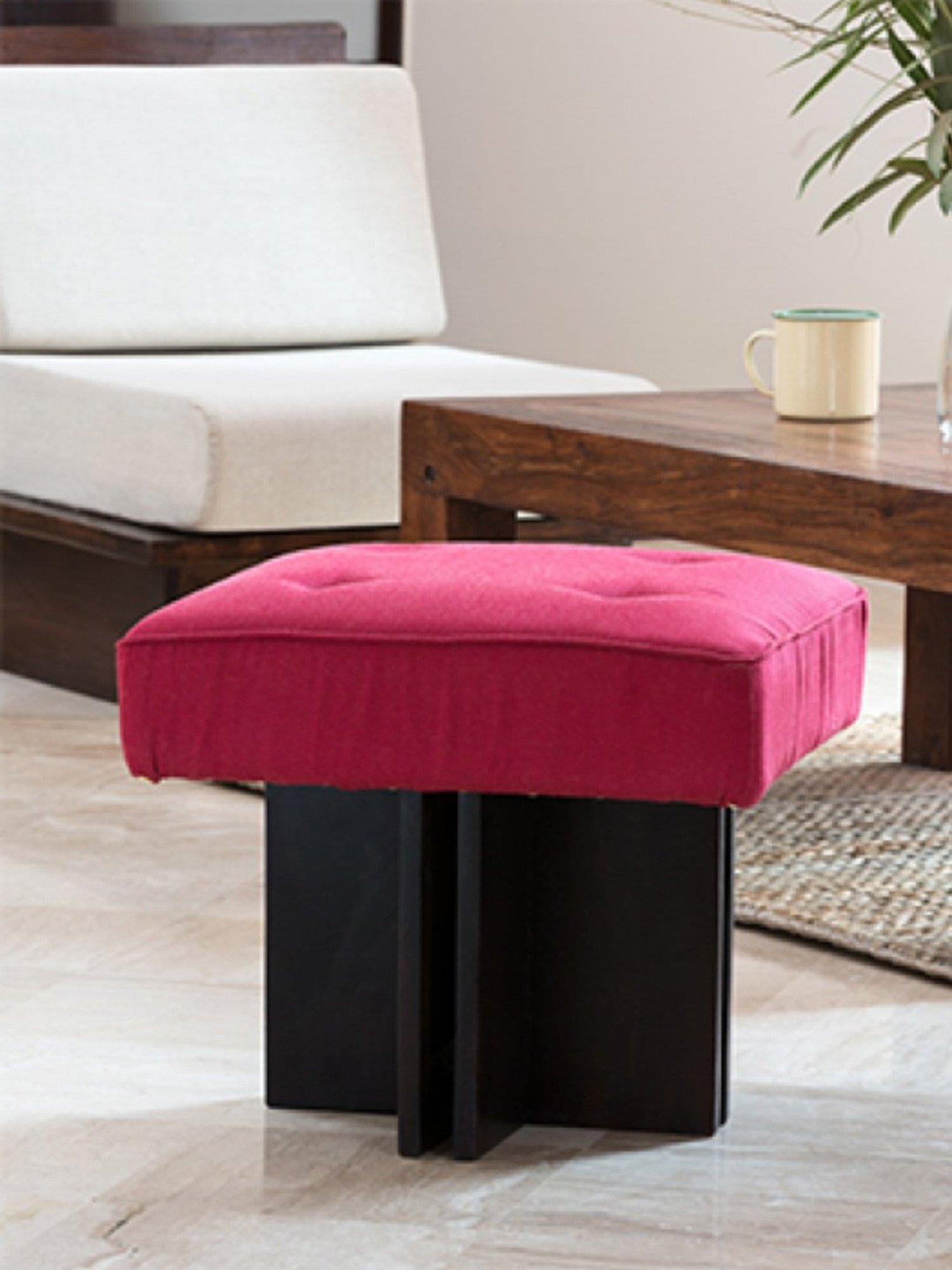 Artisans Rose Flat Tufted Pink Canvas Pouffe
