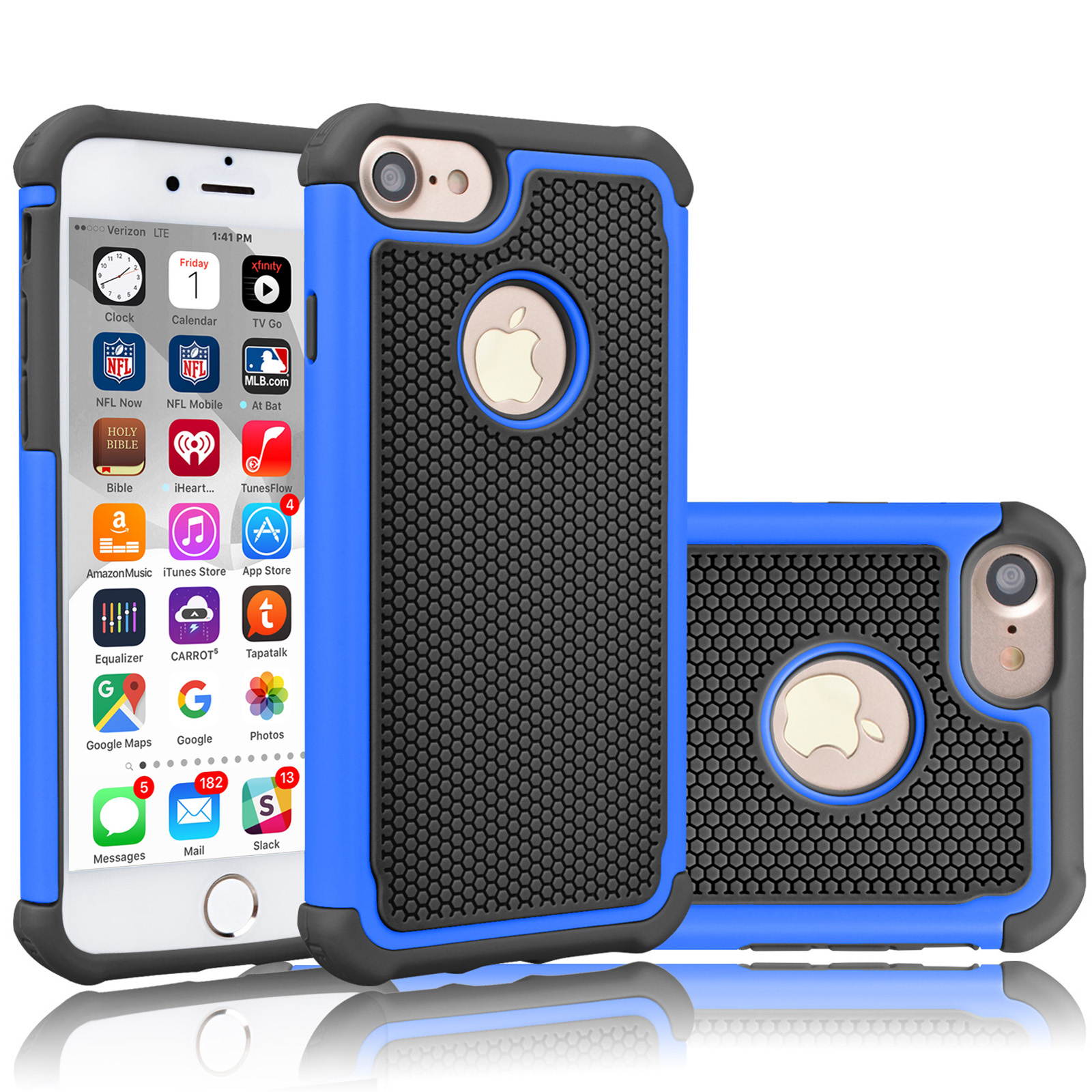 Tekcoo for iPhone 8 Case/iPhone 7 Cute Case, [Tmajor] Shock Absorbing Cases [Blue] Hybrid Bumper Sturdy Defender Rugged Cases Cover Plastic Outer & Rubber Silicone Inner