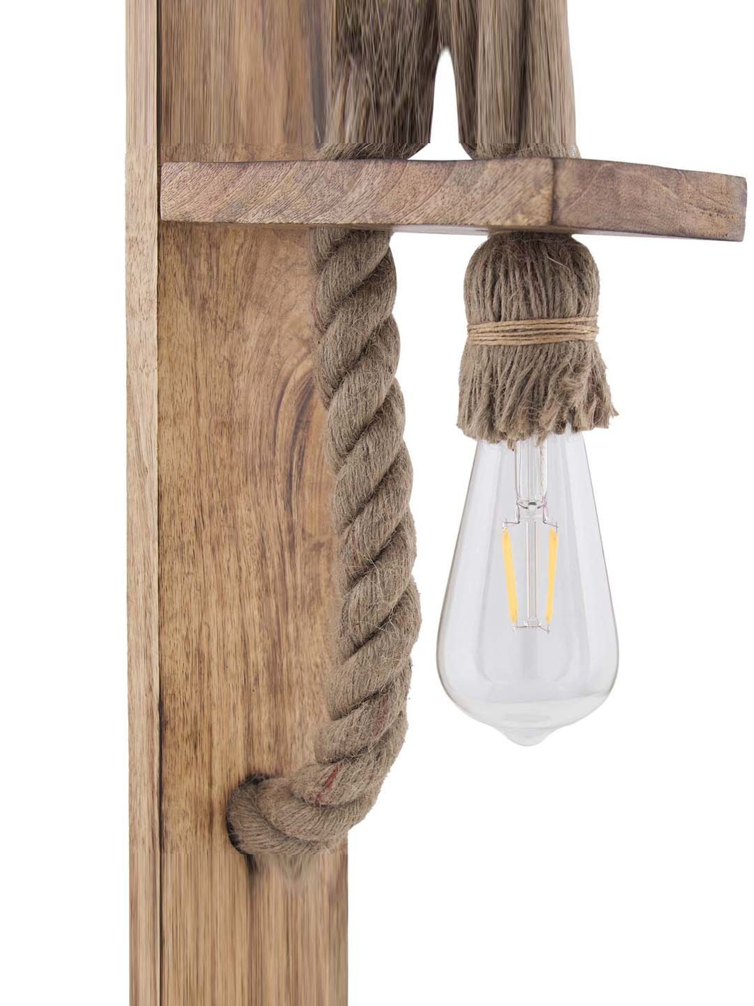 Homesake Beige Rope Wall Lamp with Wooden Stand - Set of 1