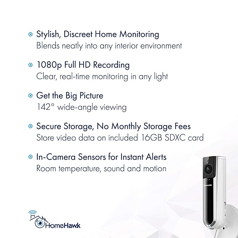 KXHN1003W Homehawk Indoor Smart Home Security Camera 1080P HD Privacy Shutter No Monthly Fee with Secure Local Storage and 16GB Micro SD Included Wide Angle Night Vision White
