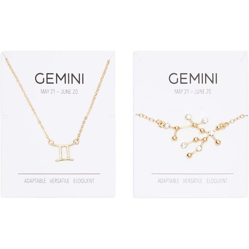 Zodaca 2 Piece Gemini Zodiac Necklace and Bracelet Jewelry Set for Women, Gold