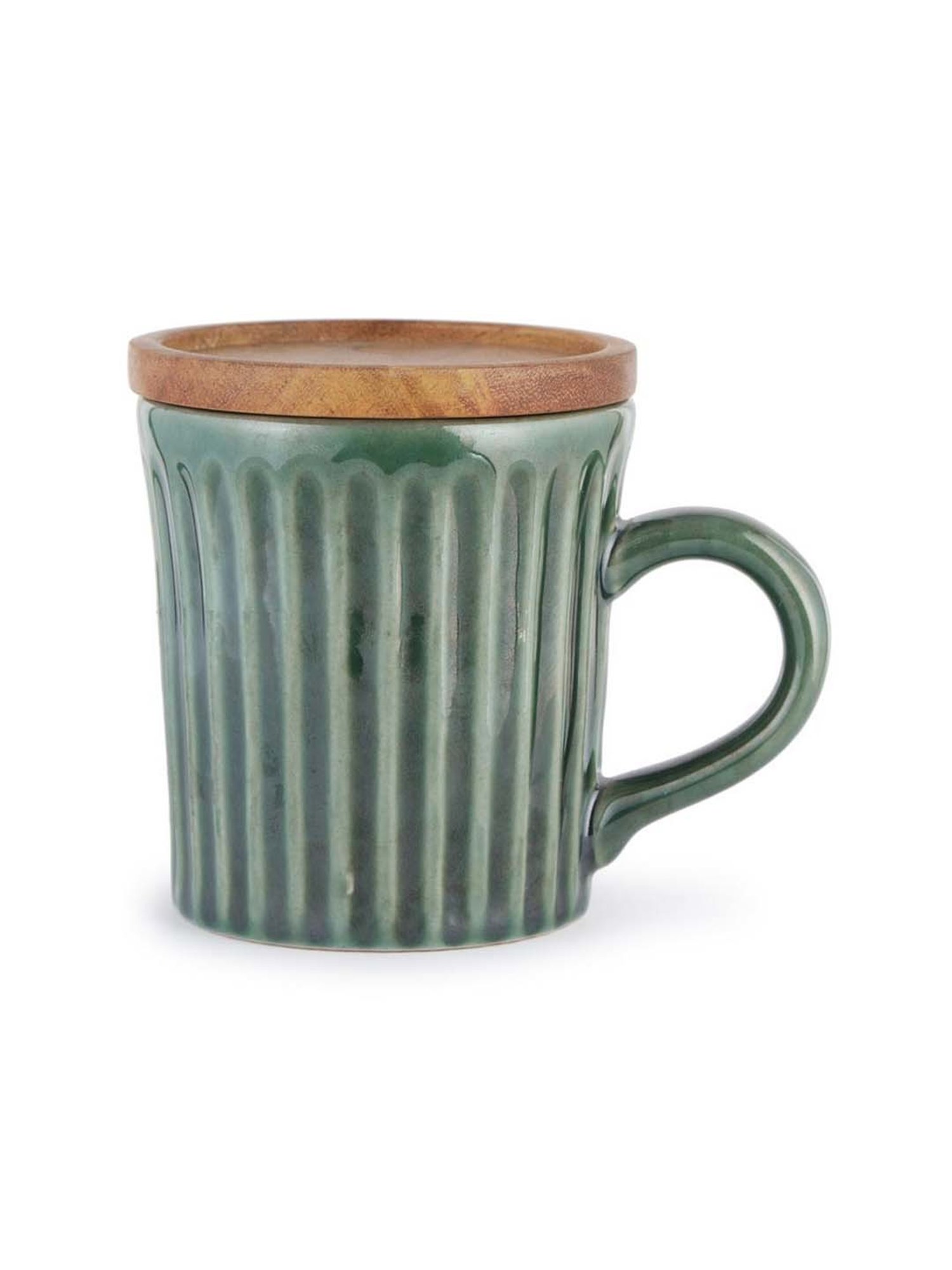 Fabindia Ashvath Green Ceramic Mug With Lid (200 ML)
