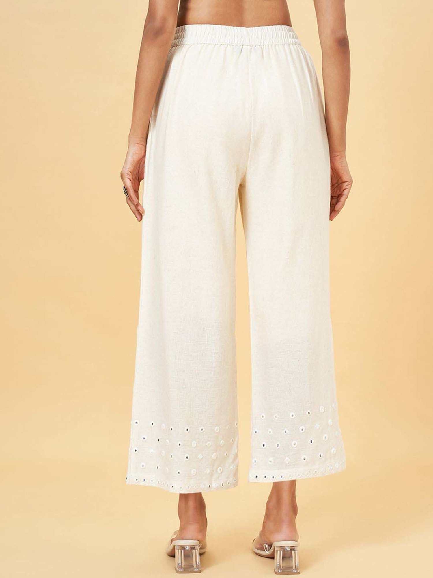 Rangmanch by Pantaloons White Embroidered Palazzos