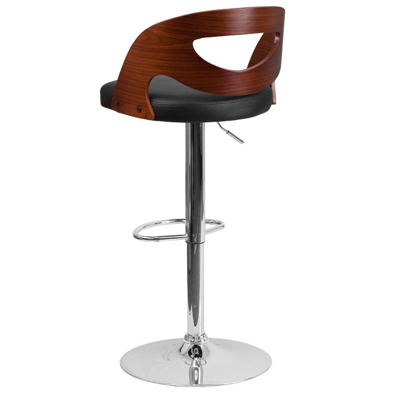 Emma and Oliver Side Panel Cutout Back Walnut Bentwood Adjustable Height Barstool