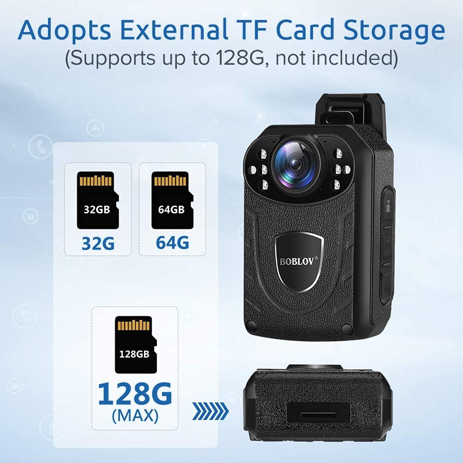 BOBLOV 1296P Body Wearable Camera 32GB Support Memory Expand Max 128G 8-10Hours Recording Police Body Camera Lightweight and Portable Easy to Operate KJ21(Cam+32G