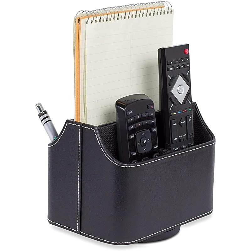 Best PU Leather Revolving Remote Controller Holder | Desk Coffee Table Storage for Mail Tablet Phone Remote Controllers | Black