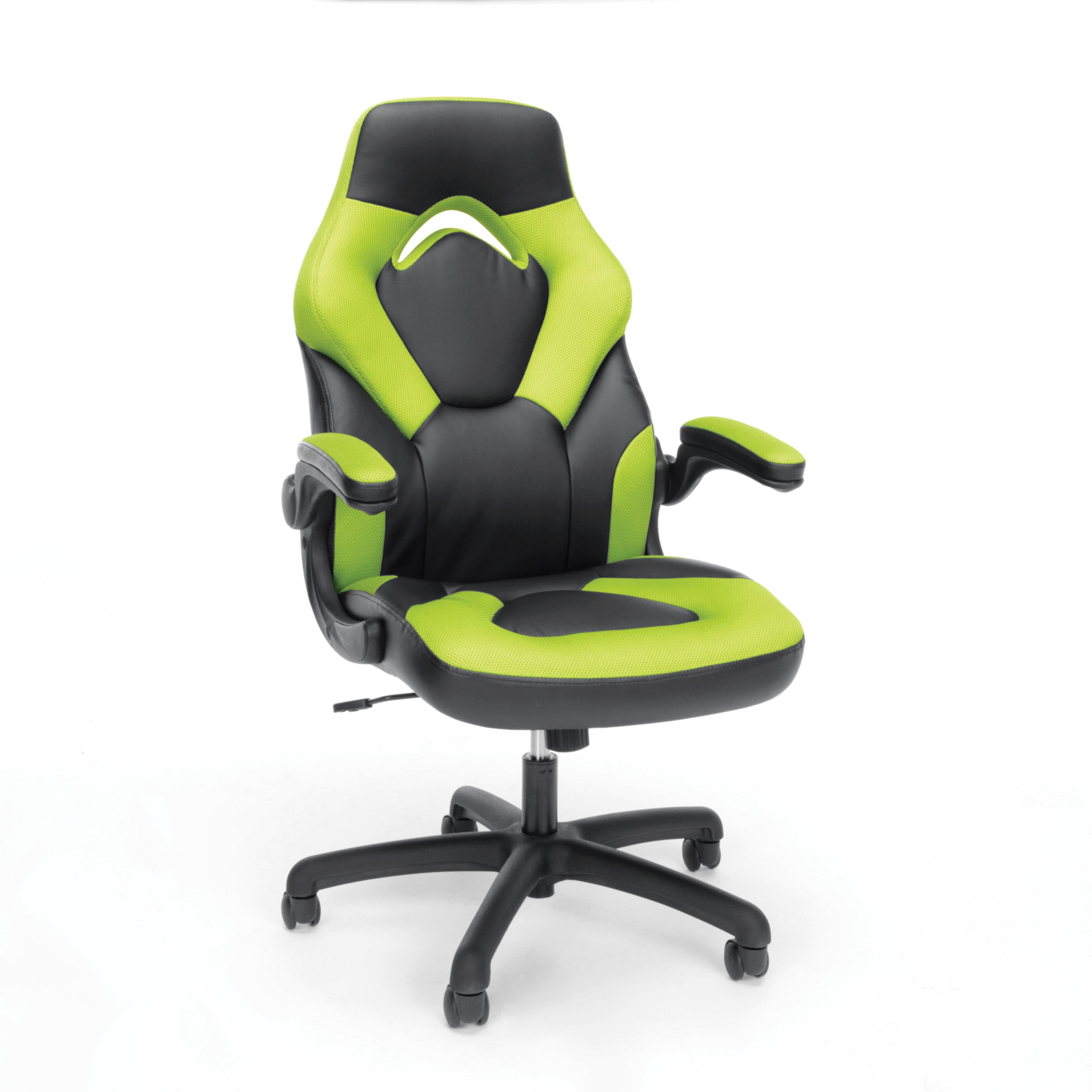 OFM Essentials Collection Racing Style Bonded Leather Gaming Chair, in Green (ESS-3085-GRN)