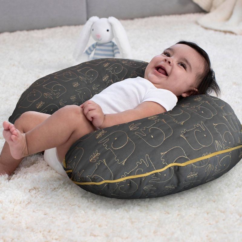 Boppy Luxe Feeding and Infant Support Pillow - Charcoal/Gold Quilted Elephant