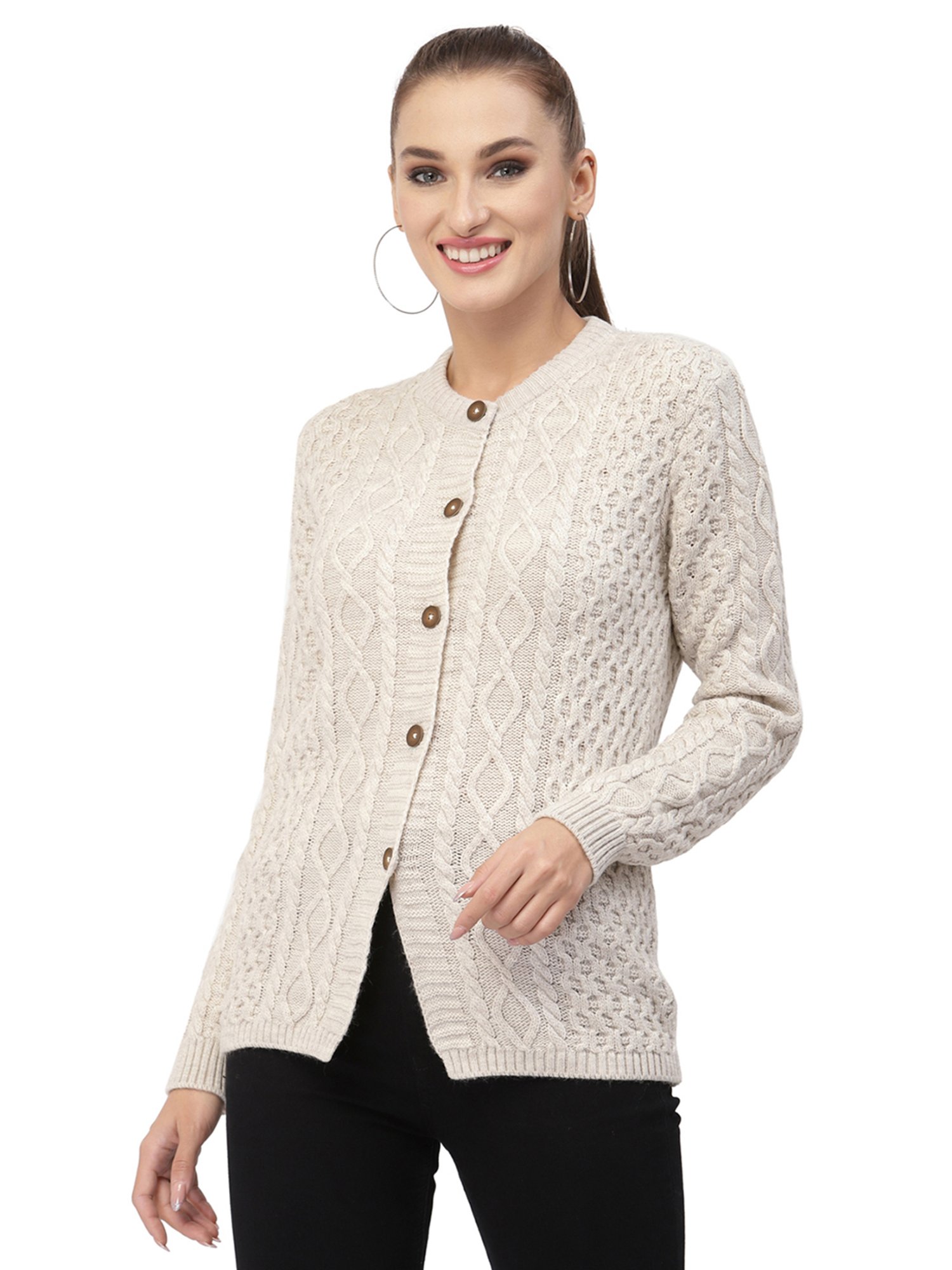 Kalt Beige Cable Design Sweater