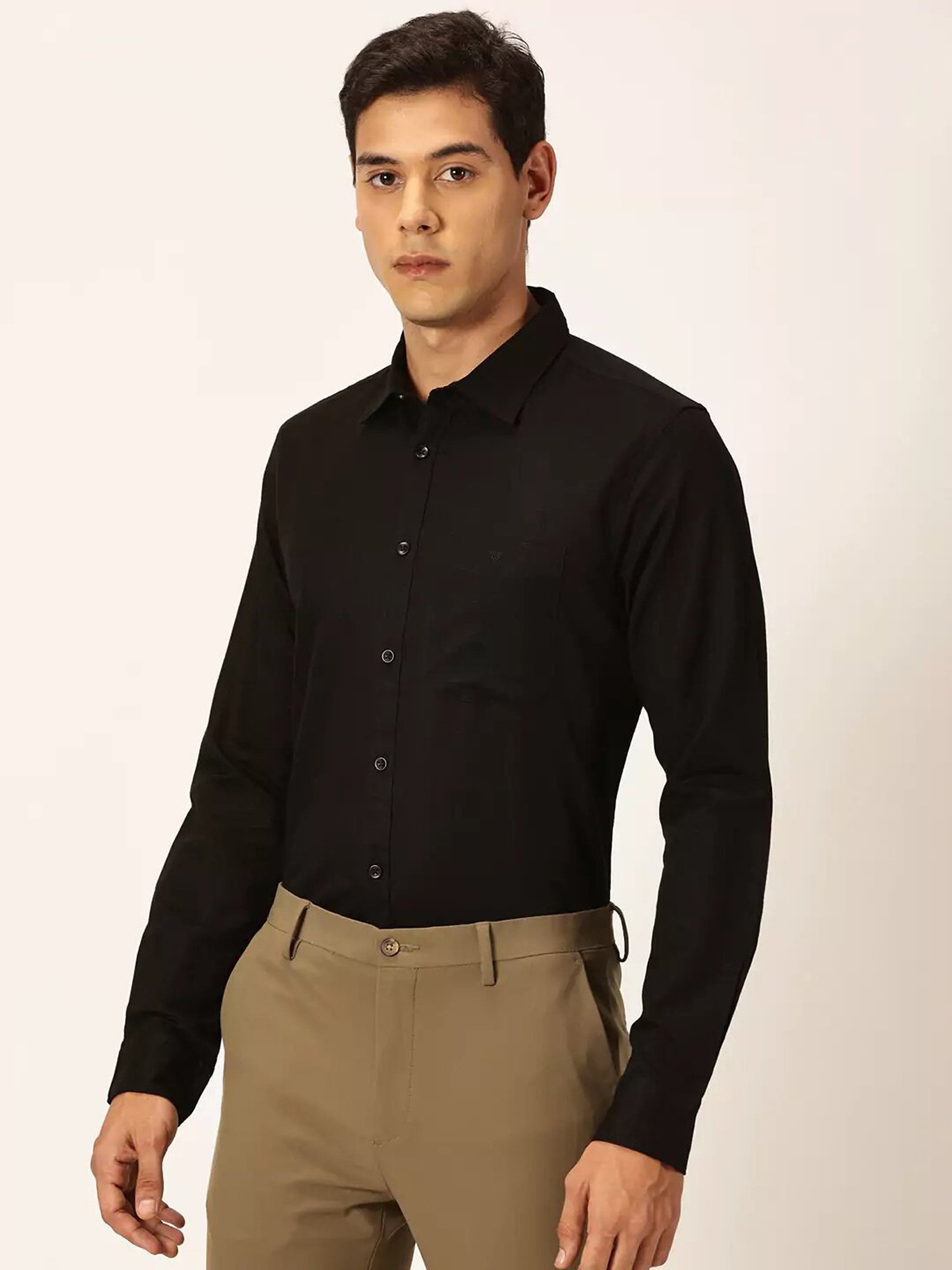 Thomas Scott Black Slim Fit Cotton Linen Shirt