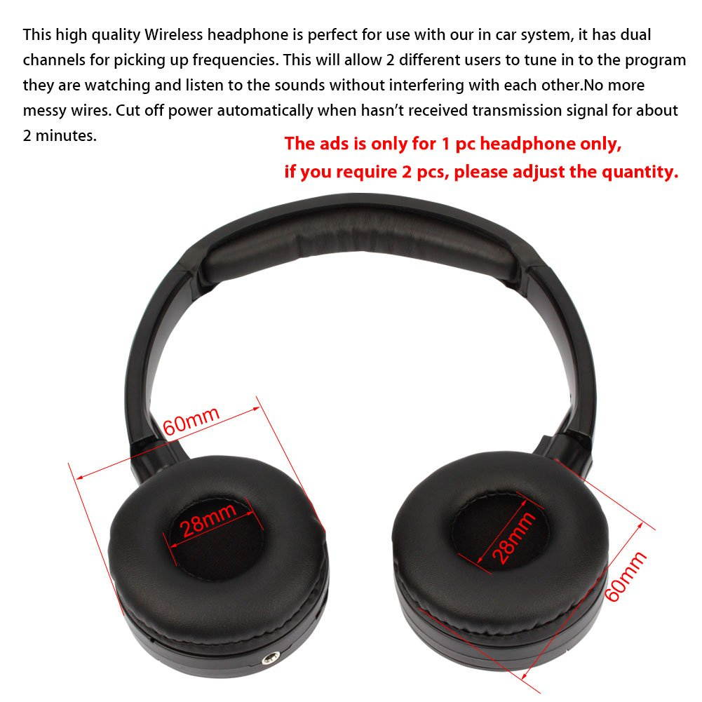 NAVISKAUTO Wireless Headphones, Car Kids Headphones, IR Headphones for Car Entertainment System, Wireless IR Headphones with Dual Channel