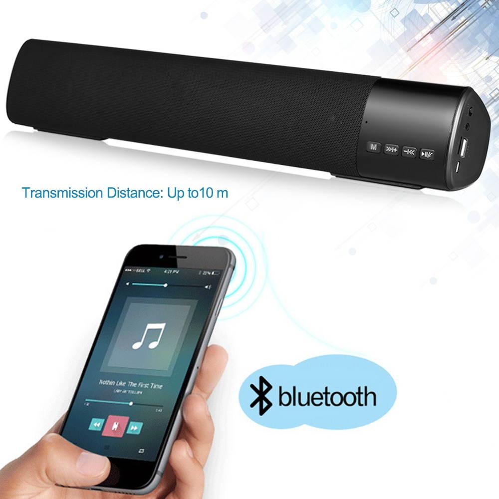 Wireless Bluetooth Speaker Stereo Music Player Soundbar FM Radio TF Card Slot Hands-free LED Display U Disk AUX-IN Black