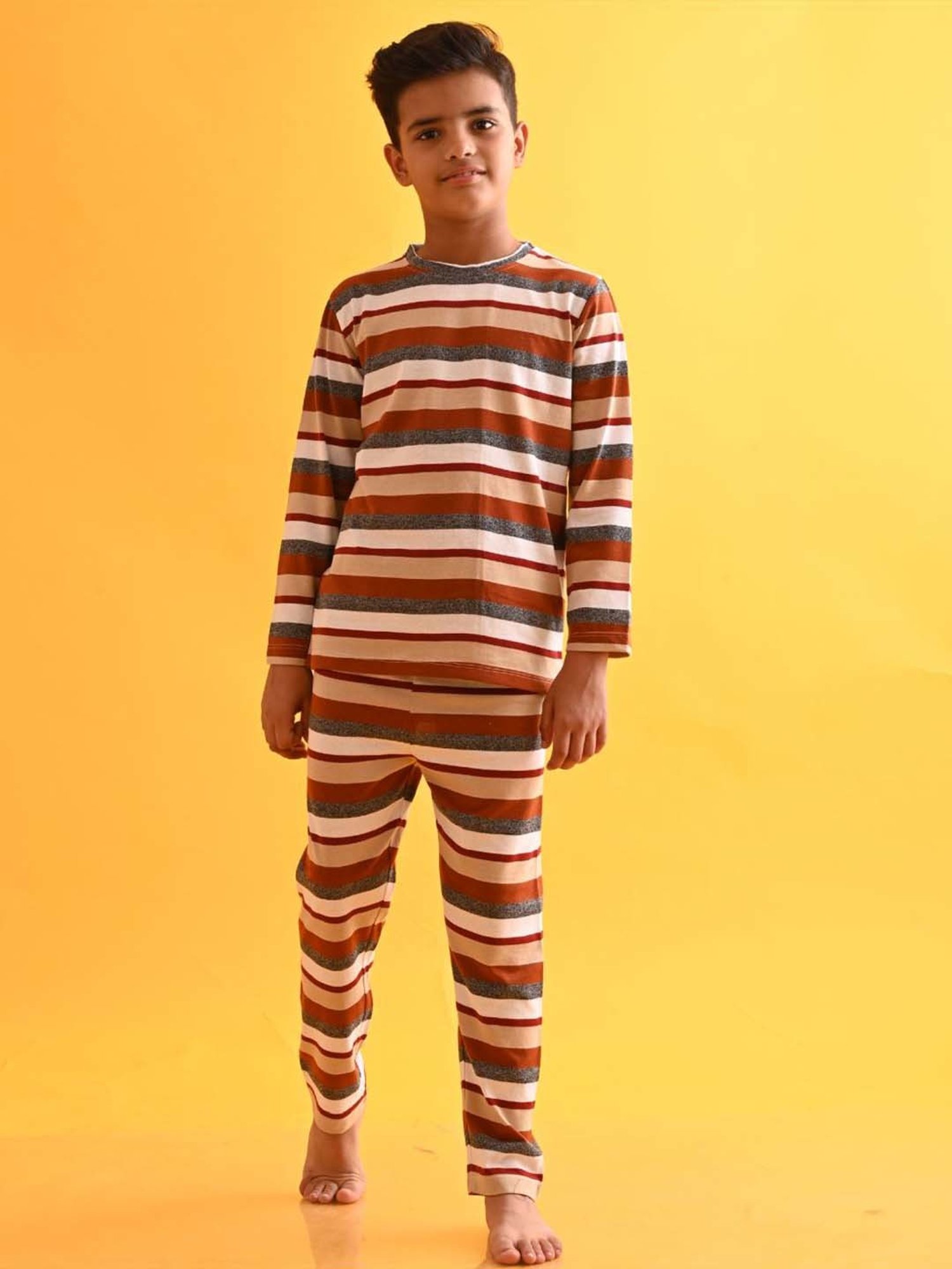 Anthrilo Kids Multicolour Cotton Striped Full Sleeves T-Shirt & Trouser