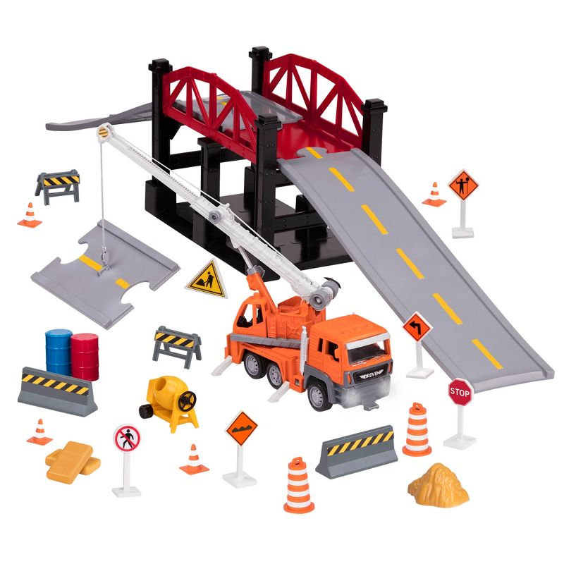 DRIVEN – Construction Playset with Toy Trucks and Bridge (39pc) – Micro Series