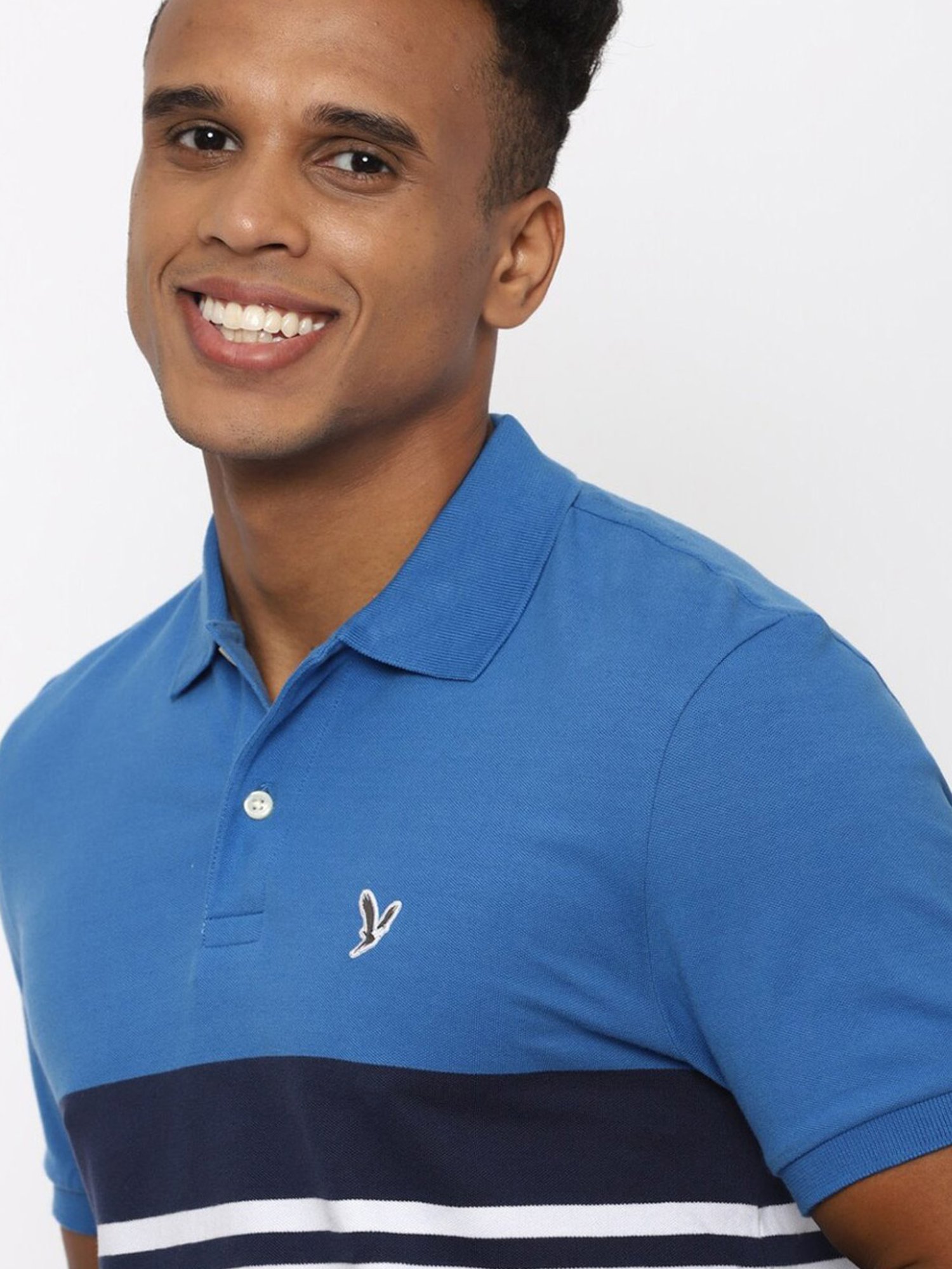 American Eagle Outfitters Navy Cotton Regular Fit Colour Block Polo T-Shirt