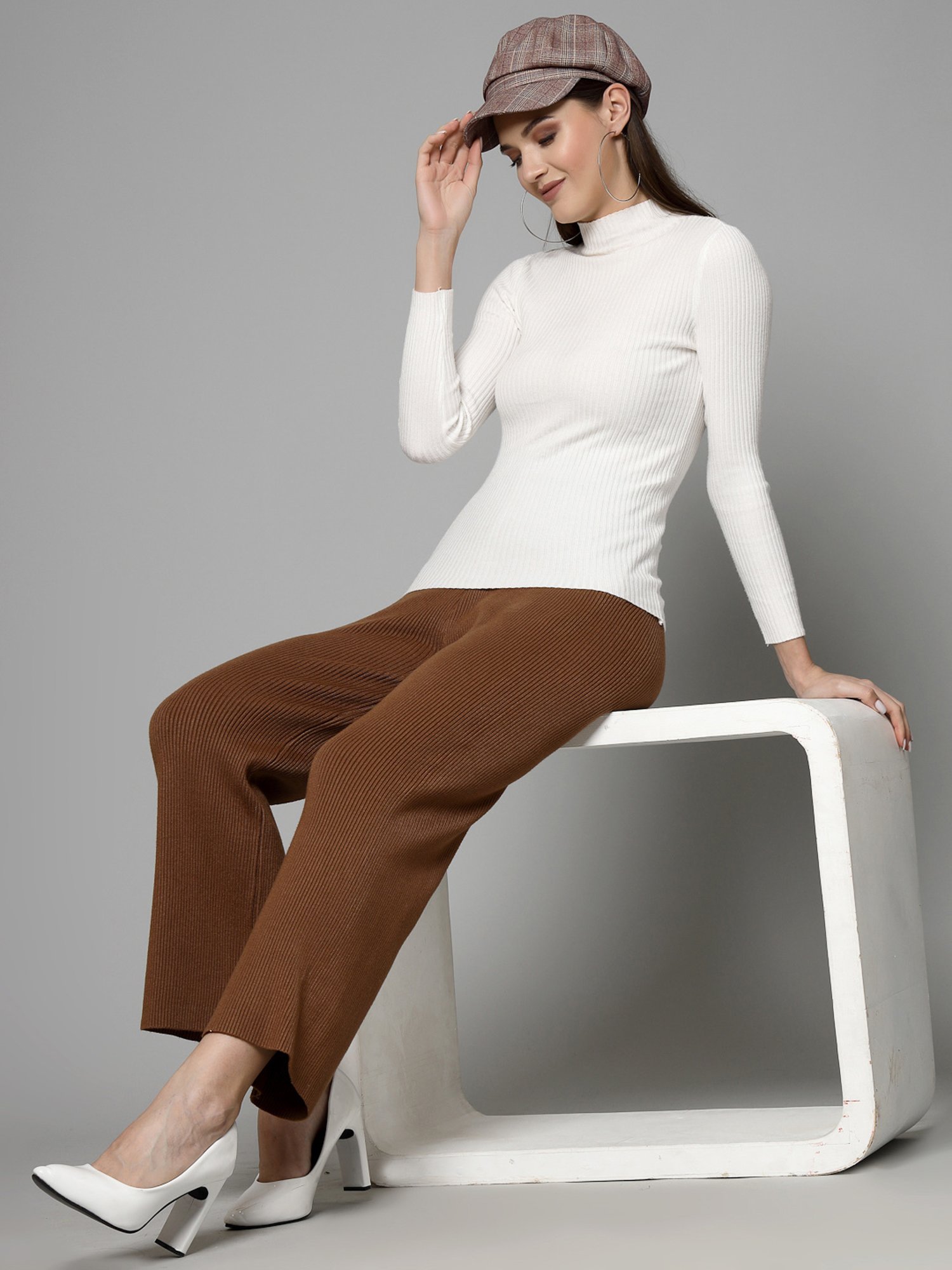Mafadeny Brown Regular Fit Mid Rise Palazzos