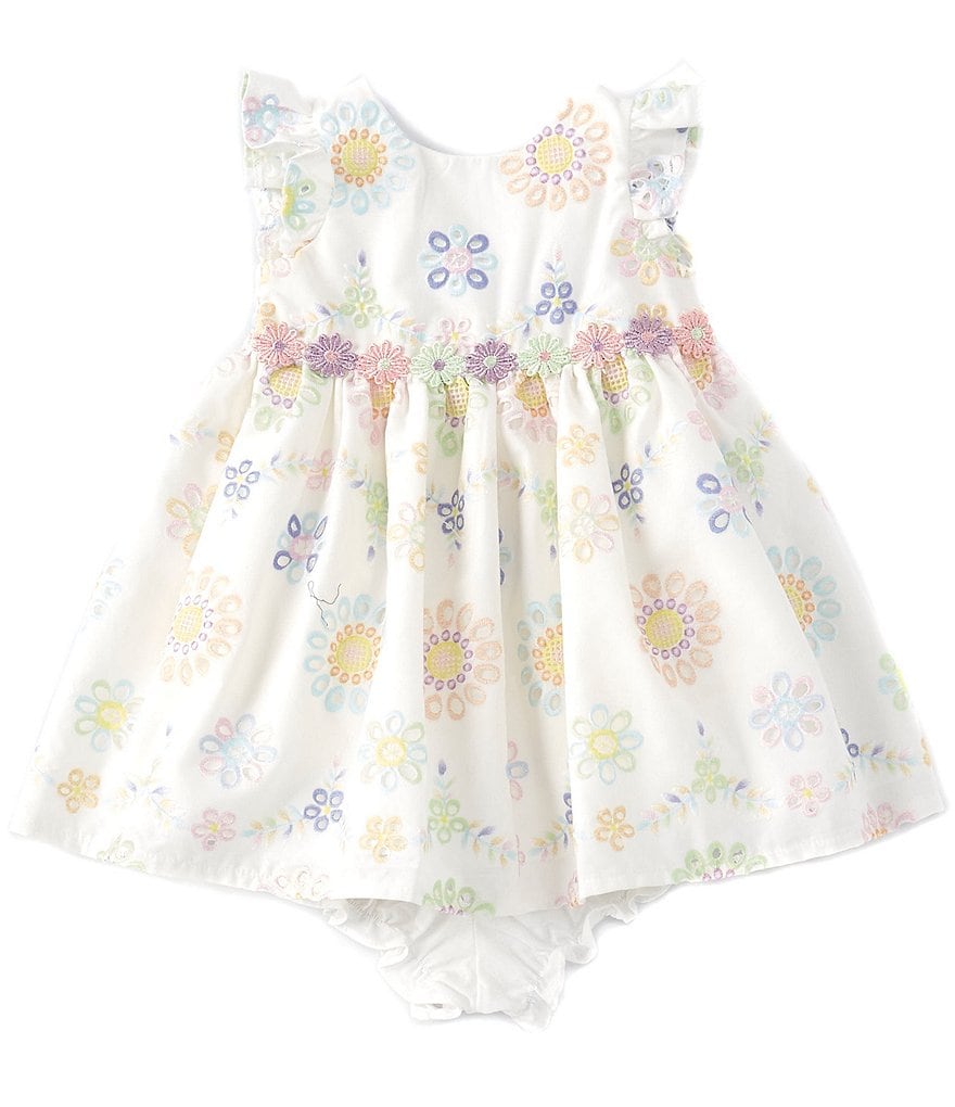 Laura Ashley Baby Girls Newborn-24 Months Flutter-Sleeve Floral Eyelet Fit-And-Flare Dress