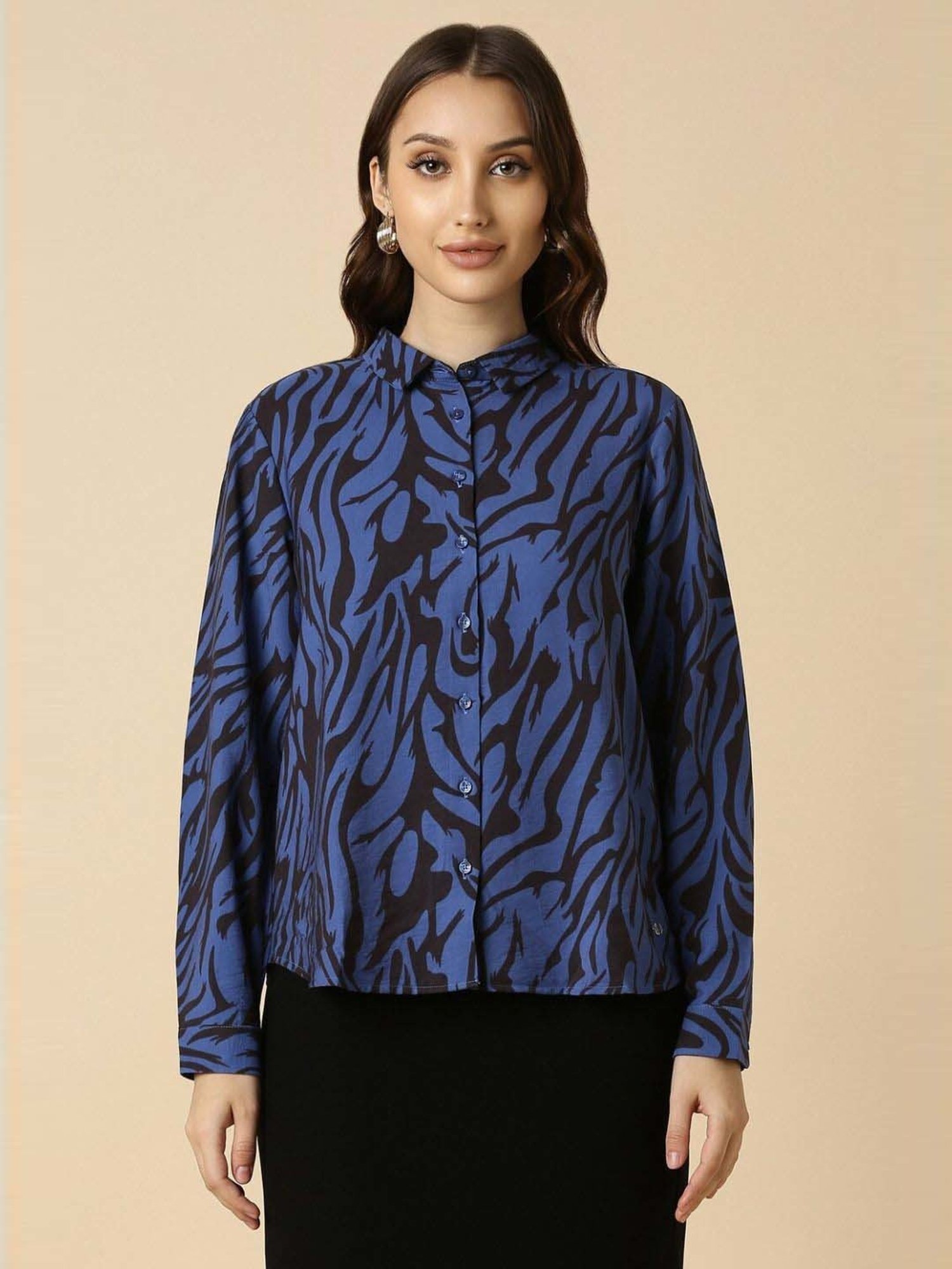 Allen Solly Blue Cotton Printed Formal Shirt