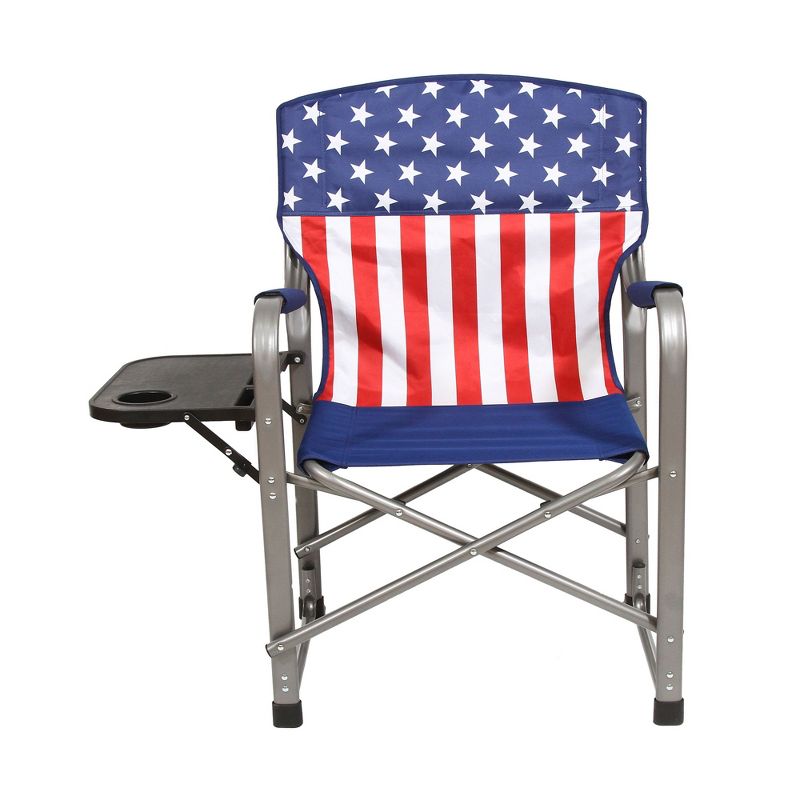 Kamp-Rite AFC101 Outdoor Tailgating Camping Outdoor Indoor Folding Portable Compact Directors Chair with Side Table, USA Flag