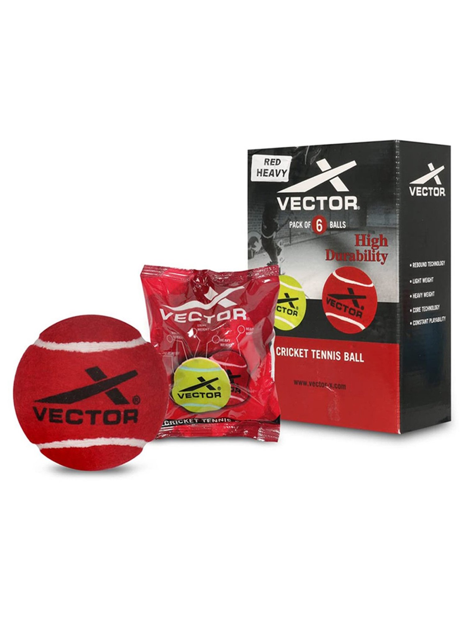 Vector X Pack of 6 Cricket Tennis Balls (Red) Size - Standard