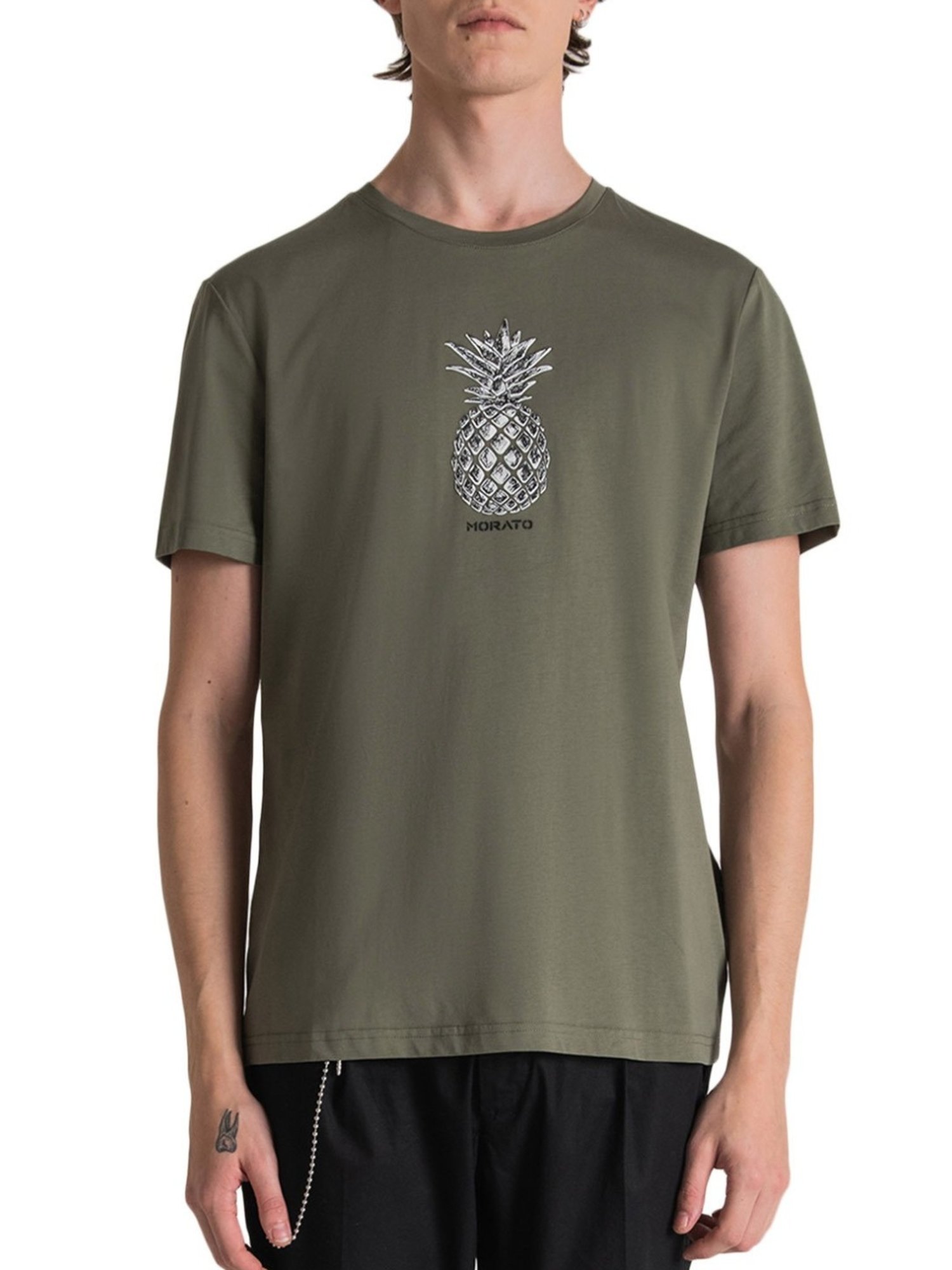 Antony Morato Military Green Cotton Slim Fit Printed T-Shirt