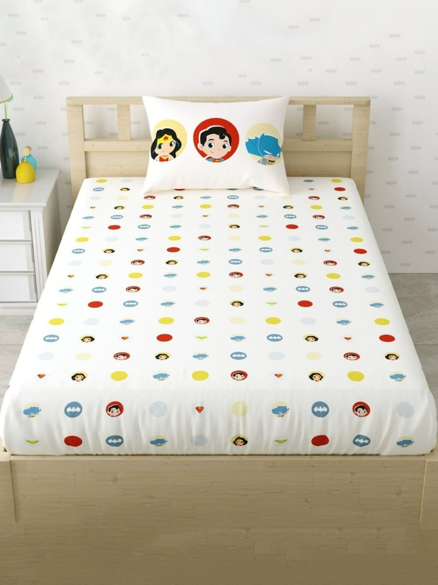 Haus & Kinder Batman Trio Superhero Printed Pink 186 TC Cotton Bed Sheet with 1 Pillow Cover