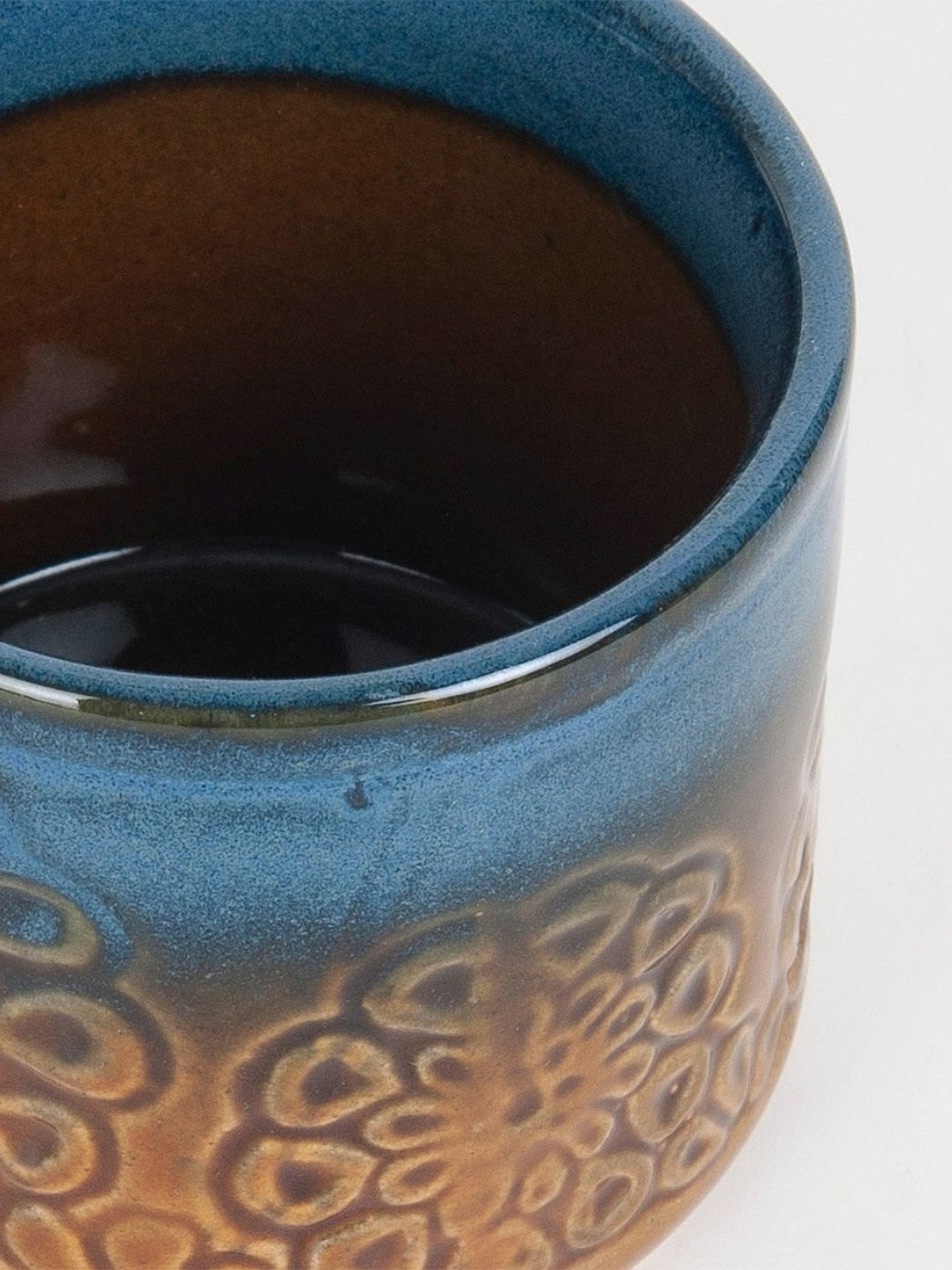 Fabindia Home Amber Embossed Brown & Dark Blue Ceramic Mug (270 ml)