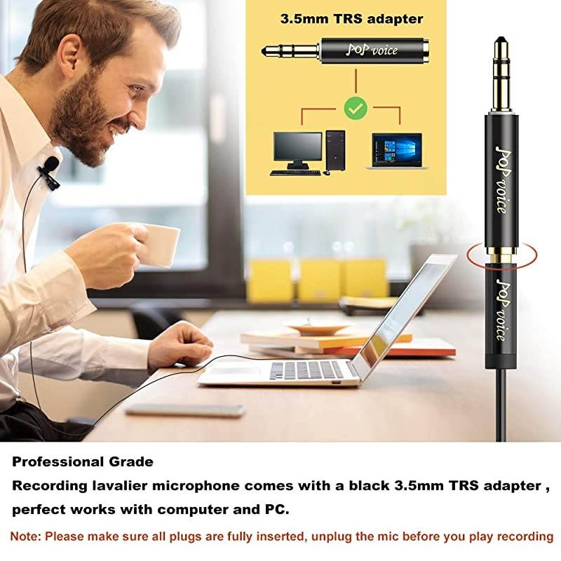 12.8 Feet Lavalier Lapel Microphone Professional Grade Omnidirectional Mic Condenser Small Mini Perfect for Recording Podcast PC Laptop Android iPhone YouTube Interview ASMR External