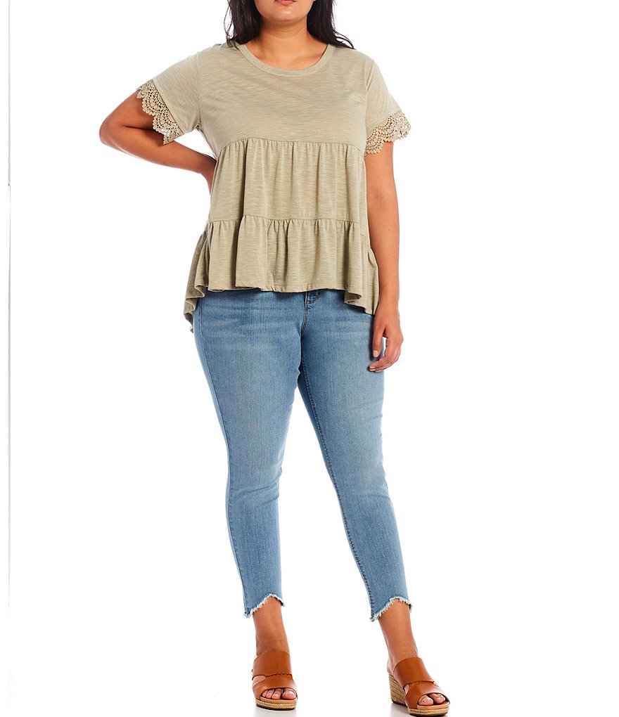 Code Bleu Plus Size High Rise Hi-Low Raw Hem Skinny Ankle Jeans