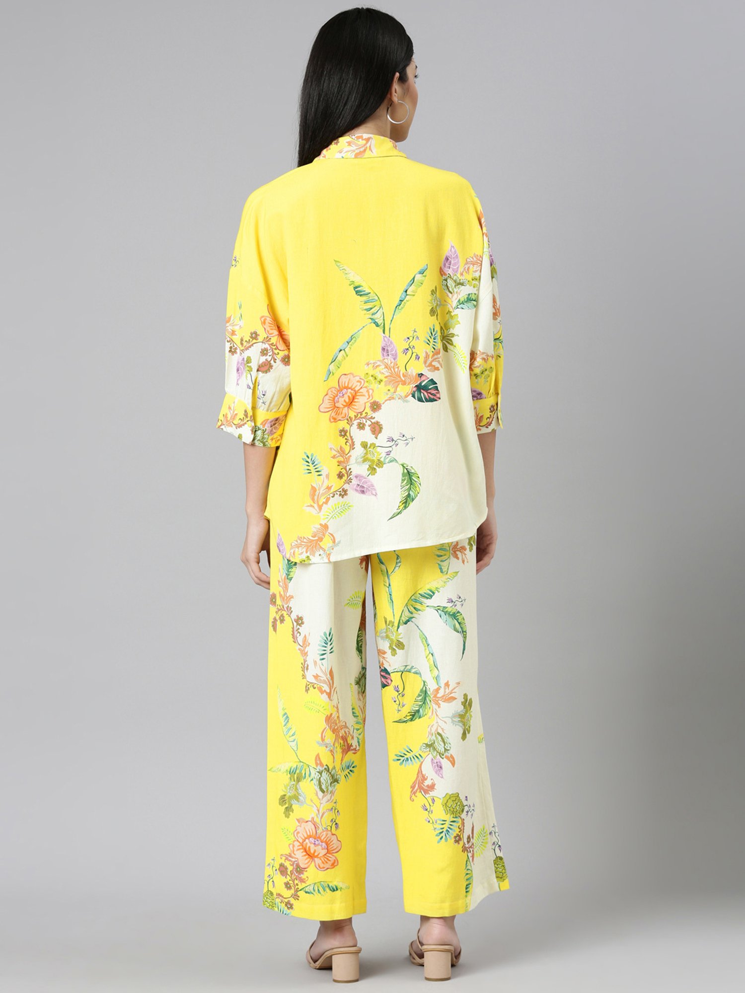 Zolo Label Yellow Floral Print Shirt Pant Set