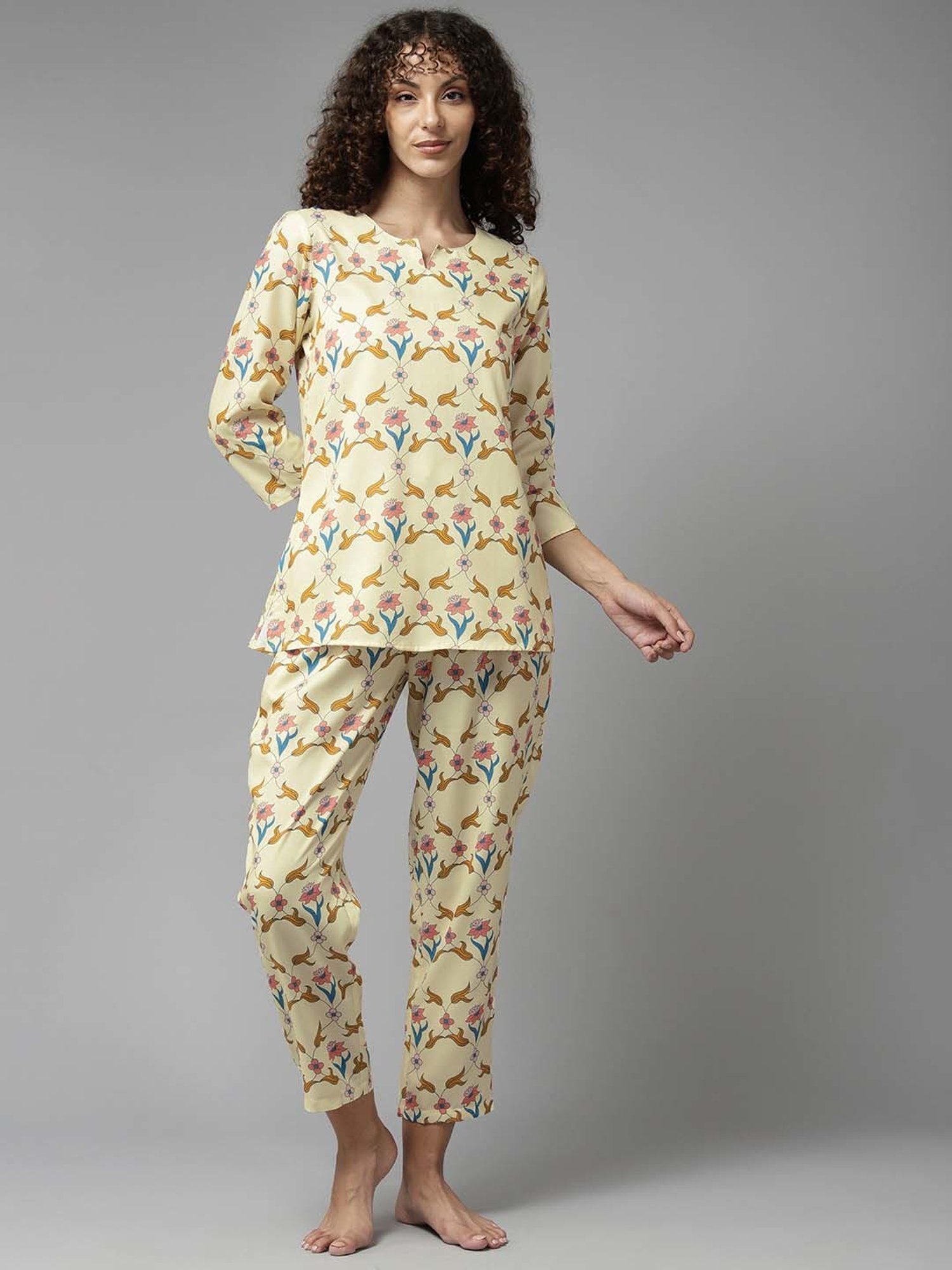 Prakrti Yellow Floral Print Top Pant Set