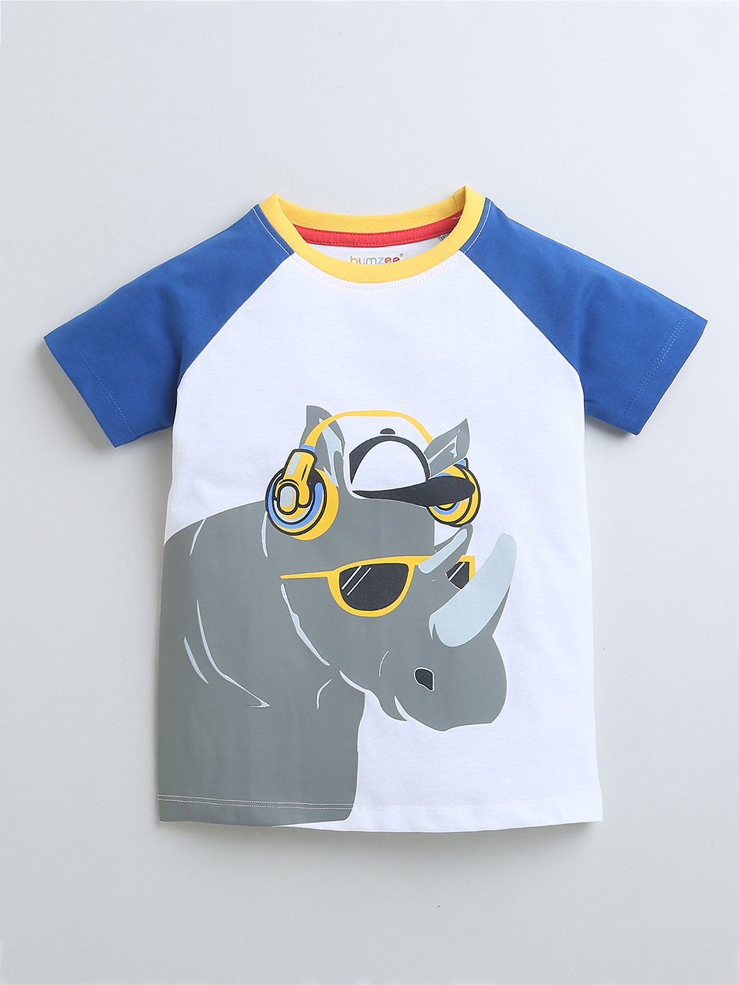 Bumzee Kids White & Grey Printed T-Shirt