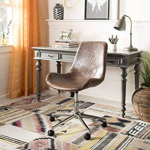 safavieh home collection fletcher swivel office desk chair, brown/chrome