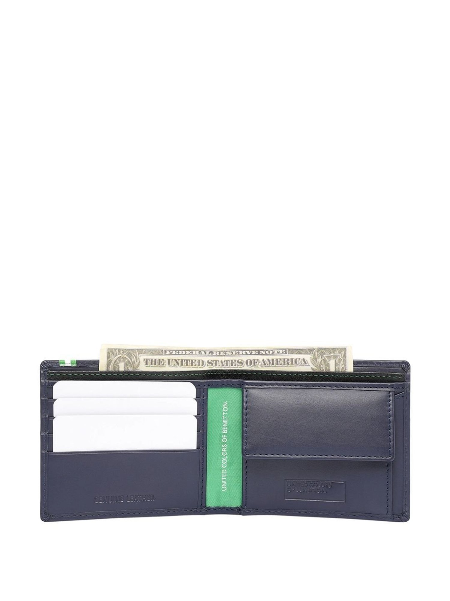 United Colors of Benetton Ceska Navy Leather Bi-Fold Wallet For Men