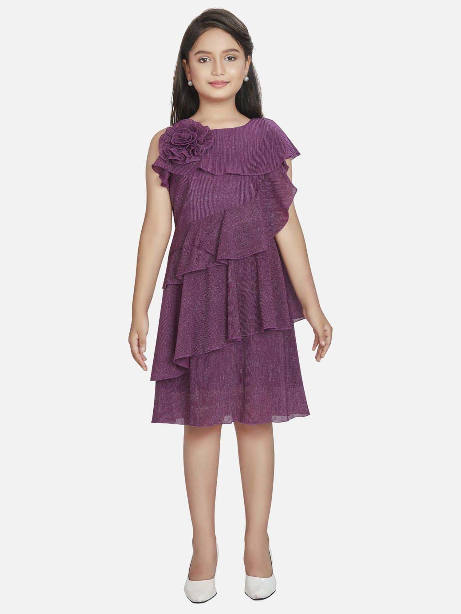 Peppermint Girls Purple Textured Dress