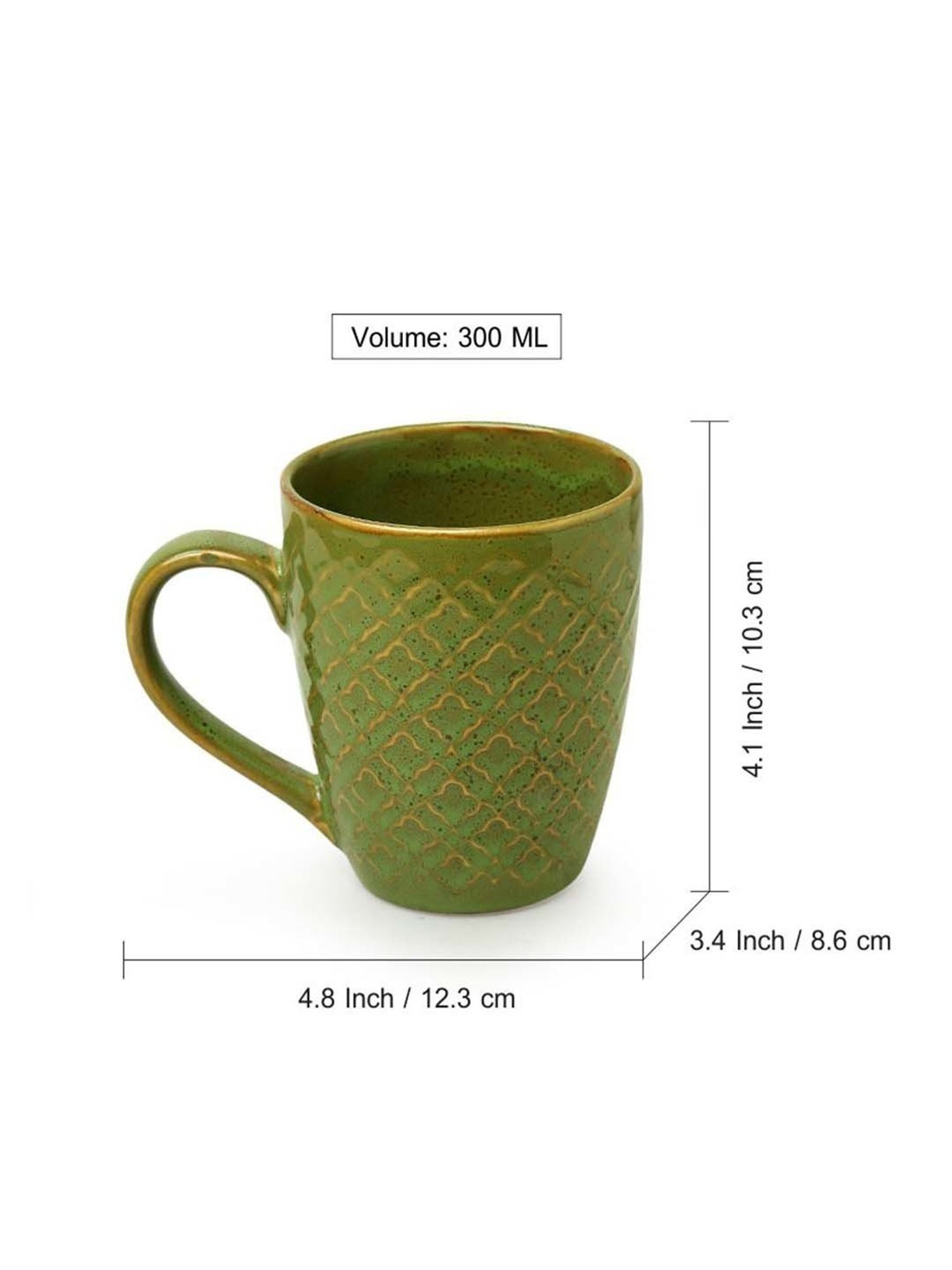ExclusiveLane 'Moroccan Pistachio' Hand Glazed & Embossed Coffee Mug In Ceramic (300 ML, )
