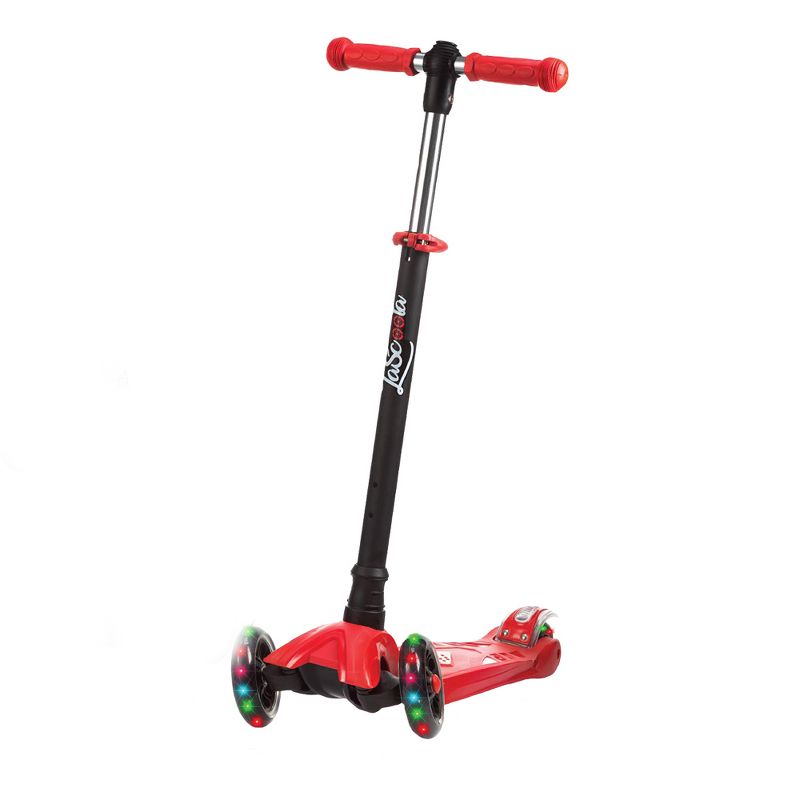 LaScoota Toddler Girl and Boy Kids Adjustable Kick Scooter with Light Up Wheels and Removable Seat,(Red)