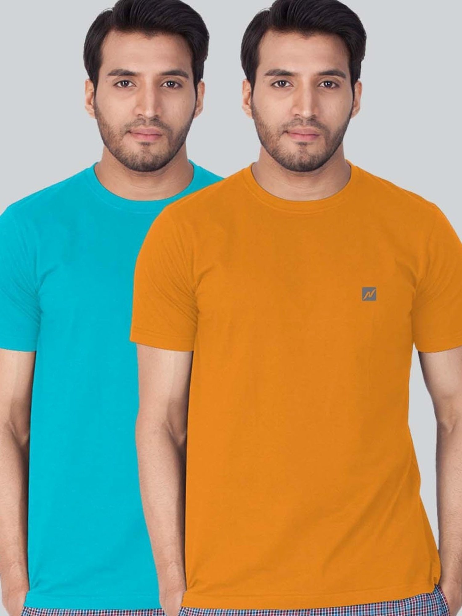 Lux Nitro Turquoise & Orange Regular Fit T-Shirt Pack of - 2