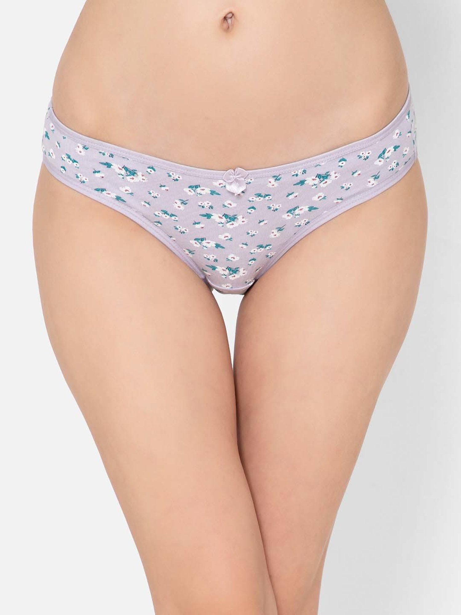 Clovia Purple Cotton Floral Print Bikini Panty