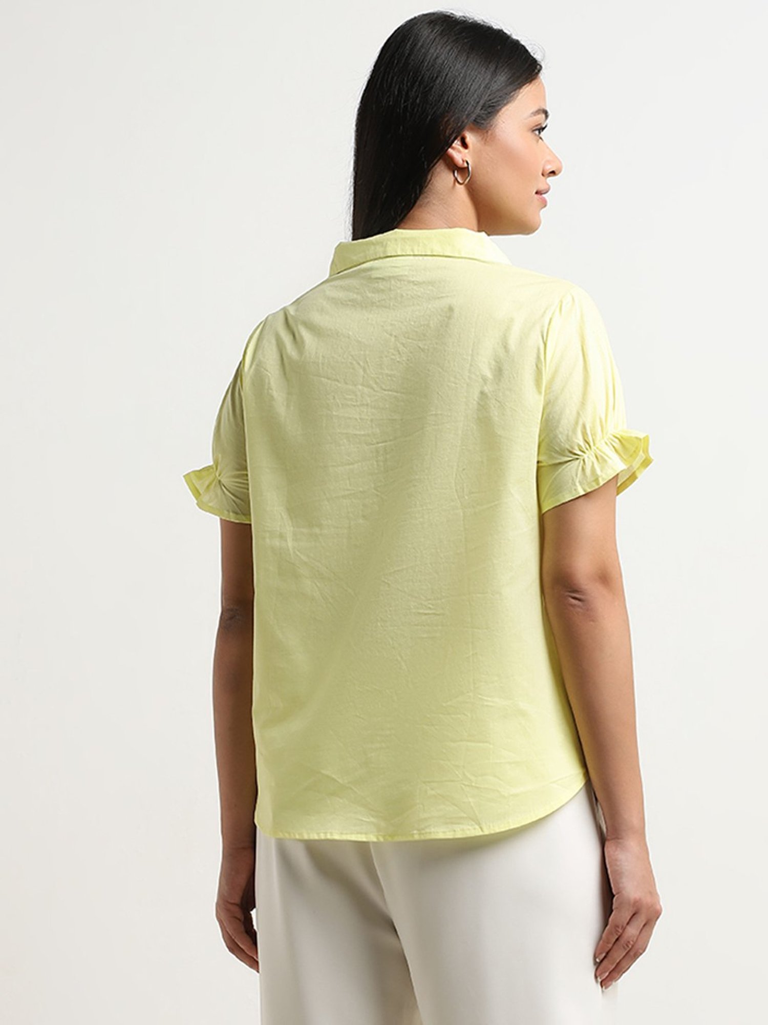 Gia by Westside Yellow Floral Embroidered Cotton Blouse