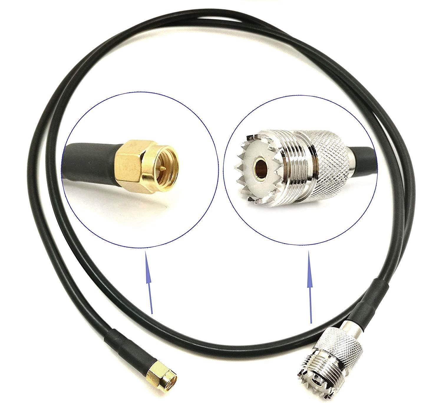 RF Pigtail Low Loss 3D-FB Cable SMA Male to UHF SO-239 Female Coaxial Antenna Connector (5.25ft (160cm) length)