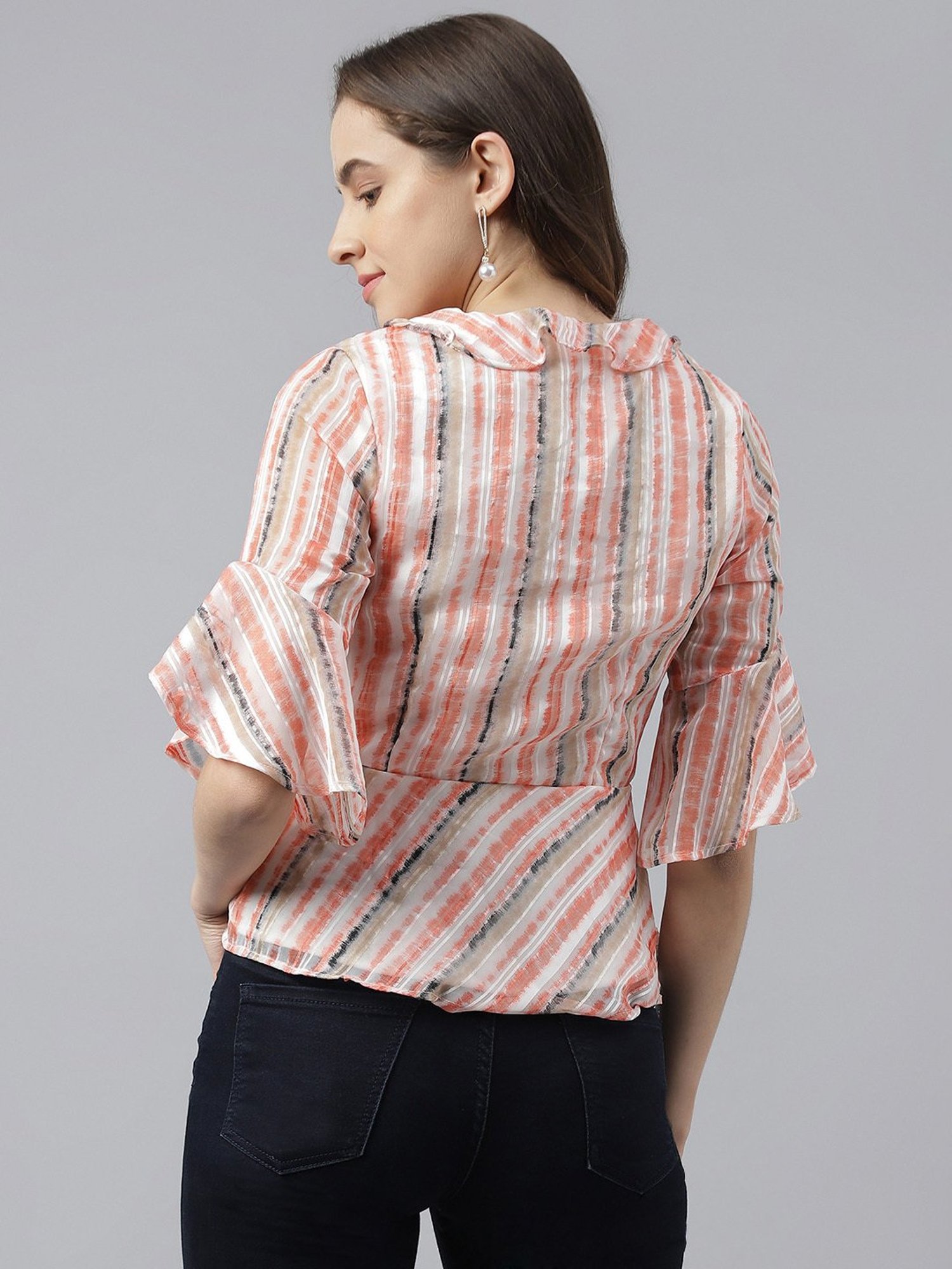 Latin Quarters Orange Striped Peplum Top