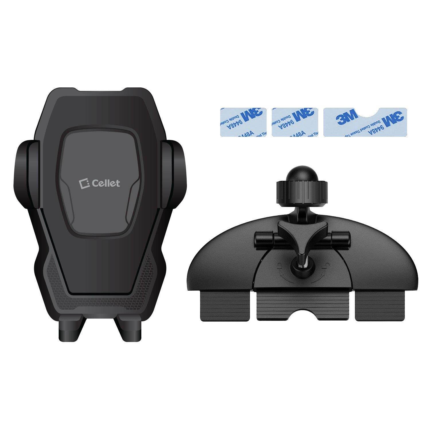 Cellet CD Slot Car Phone Holder, Mount, Cradle with Three-Side Grips and One-Touch Design Compatible for iPhone Xs/Max/Xr/X/8/8Plus/7/6/5 Note 9/8/5 Galaxy S9/8/7/6 Google Pixel XL Motorola LG HTC ETC