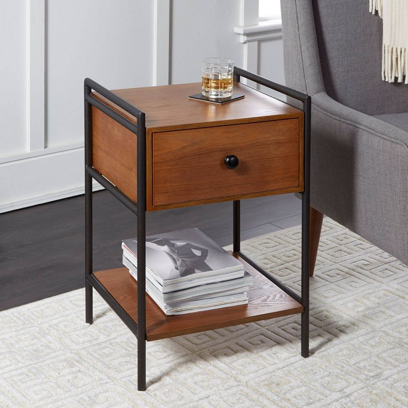 Farmhouse Nightstand with Drawers Textured Black - Silverwood