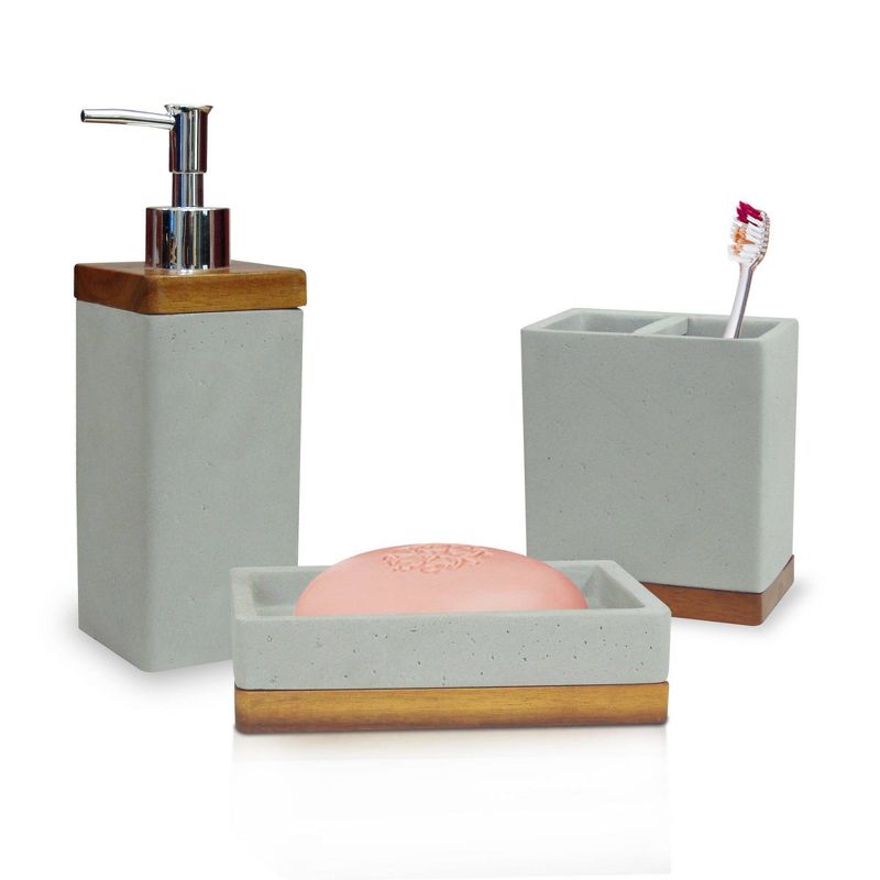 3pc Concrete Stone Bath Accessory Set for Vanity Counter Tops Gray - Nu Steel