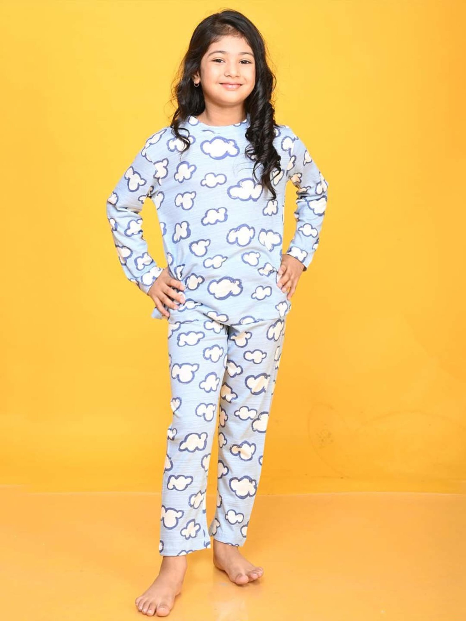 Anthrilo Kids Sky Cotton Printed Full Sleeves T-Shirt & Trouser